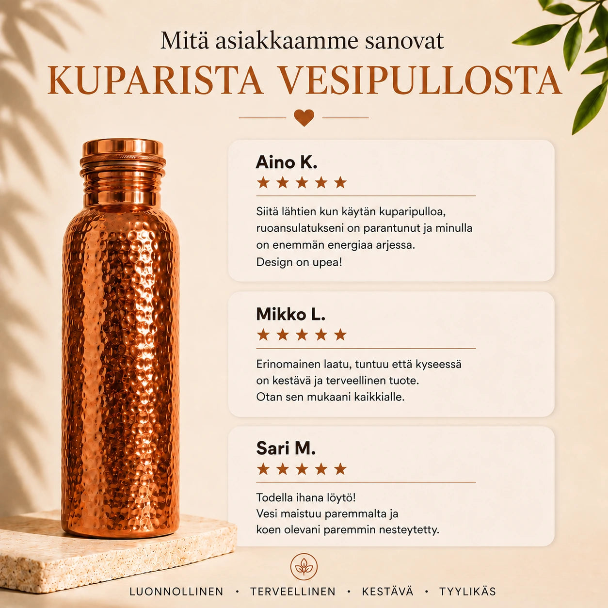 Kuparinen juomapullo – Vexaze | Luonnollisesti puhdistettua vettä, ilman muovia