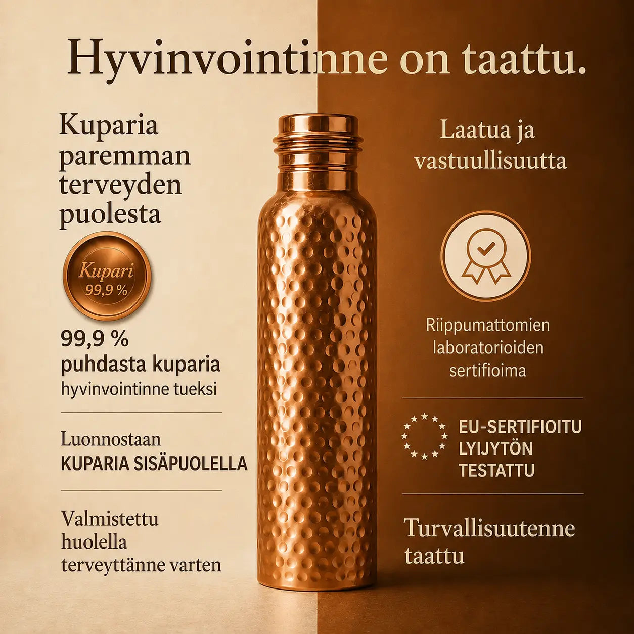 Kuparinen juomapullo – Vexaze | Luonnollisesti puhdistettua vettä, ilman muovia